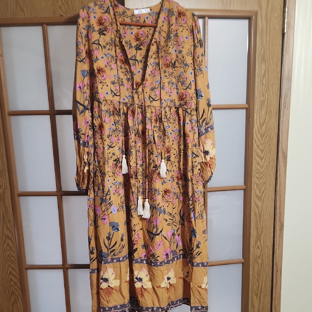 R Vivimos Floral Womens Long Sleeve Bohemian Dress Size 2XL